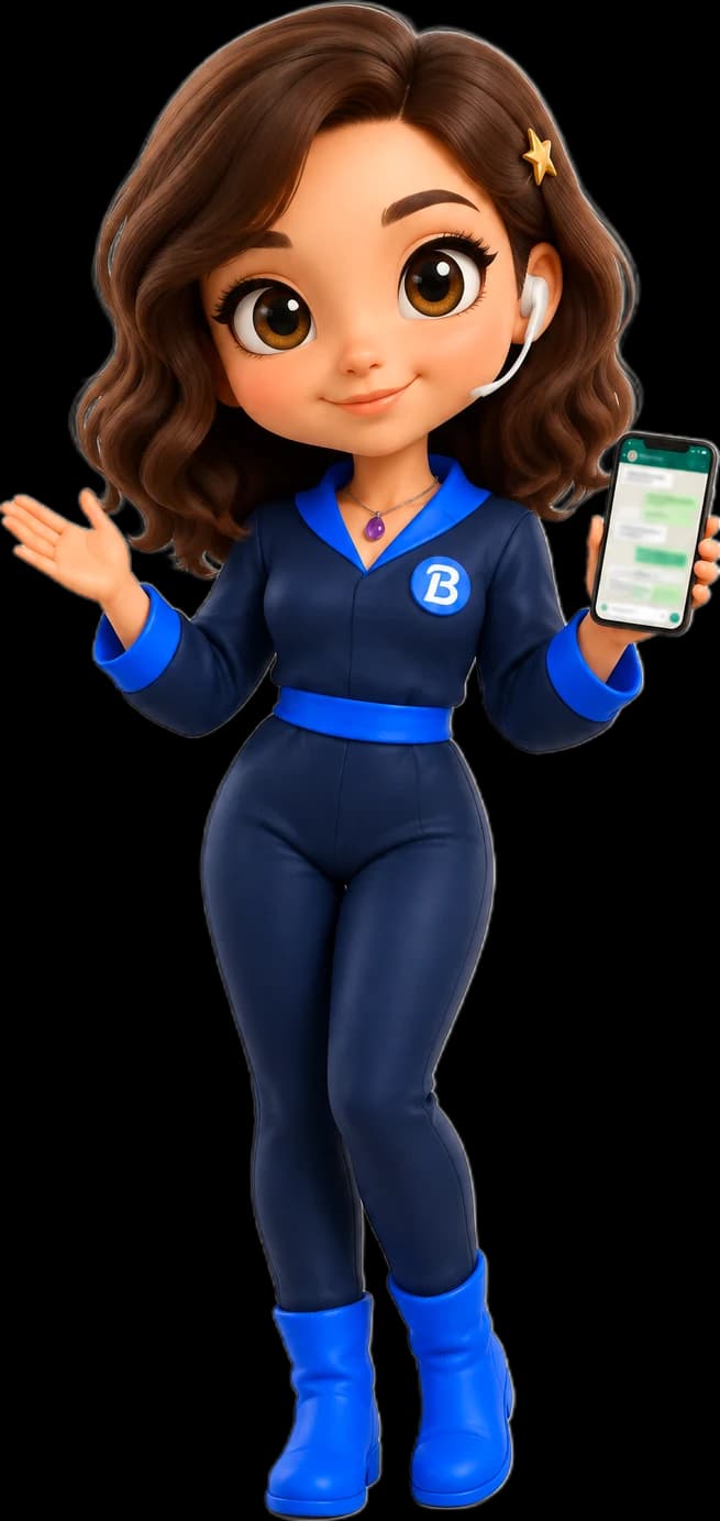 Blue, l’agent IA de Renētre, salue et tient un téléphone